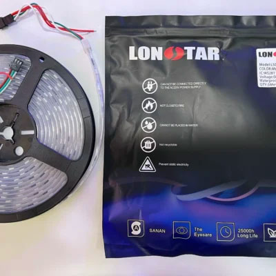ریسه LED نواری 12ولت مولتی کالر آیسی RGB 2811 تراکم60 IP67 (روکش دار) برند لان استار حلقه 5 متری